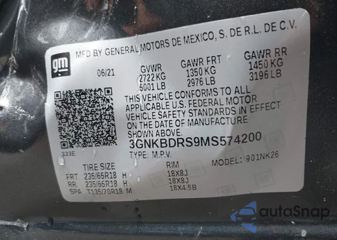 2021 Chevrolet Blazer 3Lt из США, поврежденный, VIN 3GNKBDRS9MS574200